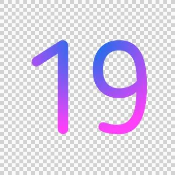 Glowing neon gradient number 19 on black background. Stock Illustration