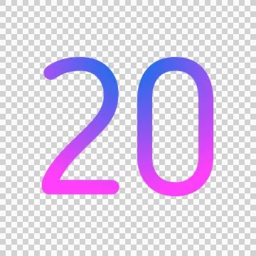 Glowing neon gradient number 20 on black background. Illustration
