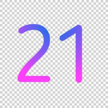 Glowing neon gradient number 21 on transparent background. Stock Illustration