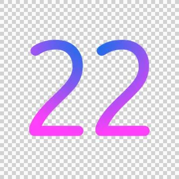 Glowing neon gradient number 22 on transparent background. Stock Illustration