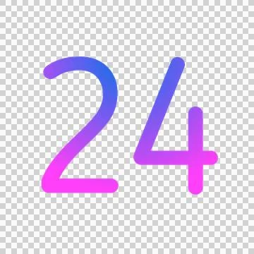 Glowing neon gradient number 24 on transparent background. Stock Illustration