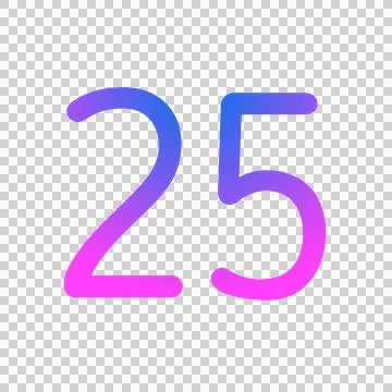 Glowing neon gradient number 25 transparent background. Stock Illustration