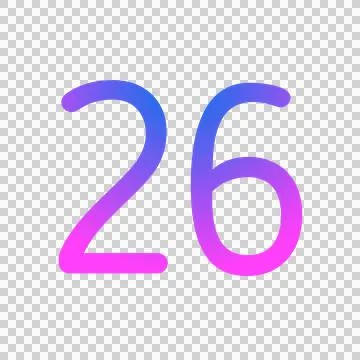 Glowing neon gradient number 26 on transparent background. Stock Illustration