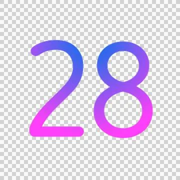Glowing neon gradient number 28 on transparent background. Stock-Illustration