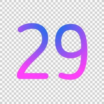 Glowing neon gradient number 29 on transparent background. Stock Illustration