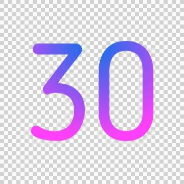Glowing neon gradient number 30 on transparent background. Stock Illustration