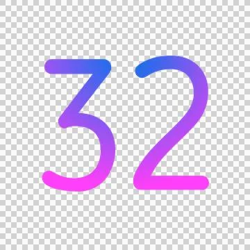 Glowing neon gradient number 32 on black background. Stock Illustration