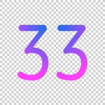 Glowing neon gradient number 33 on transparent background. Stock Illustration
