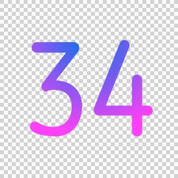 Glowing neon gradient number 34 on black background. Stock Illustration