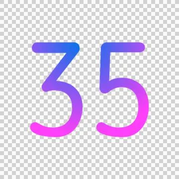 Glowing neon gradient number 35 on black background. Stock Illustration