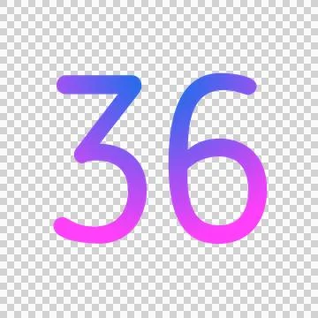 Glowing neon gradient number 36 on black background. Stock Illustration