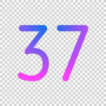Glowing neon gradient number 37 on black background. Stock Illustration