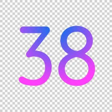 Glowing neon gradient number 38 on black background. Stock Illustration
