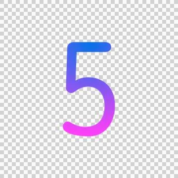 Glowing neon gradient number 5 on black background. Stock Illustration