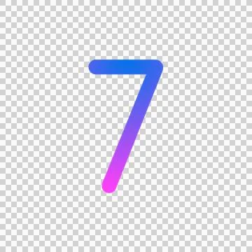 Glowing neon gradient number 7 on black background. Illustration
