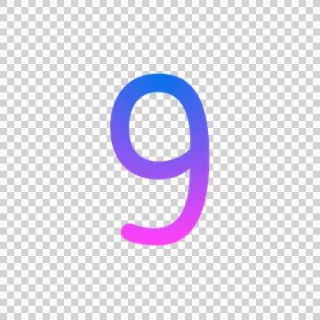 Glowing neon gradient number 9 on black background. Stock Illustration
