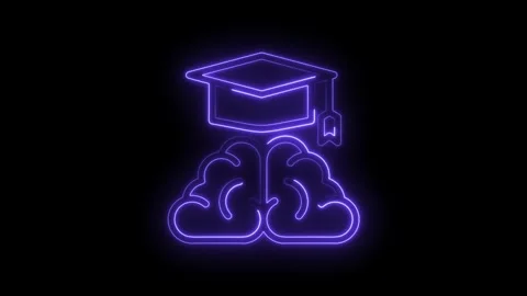 Glowing Neon Graduation Cap Above Stylized Brain Icon Symbolizing Education Stock Footage 333957262