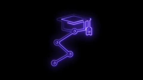 Glowing Neon Graduation Cap Connected to Data Network Abstract Concept Digital Stock Footage 333951714