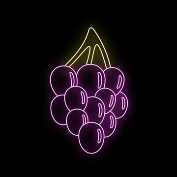 Glowing neon grapes icon representing fruit and healthy eating Stock Illustration