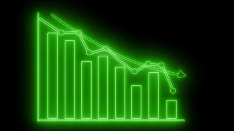 Glowing neon graph with declining trend animation on black background Stock Footage 317861253