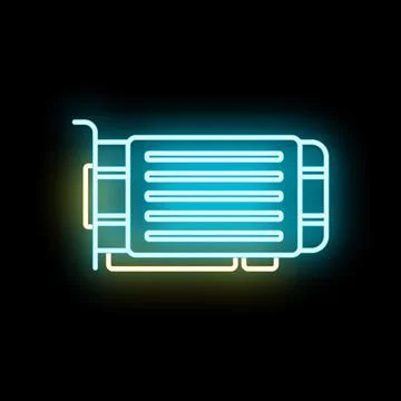 Glowing neon graphics card icon representing technology Stock Illustration