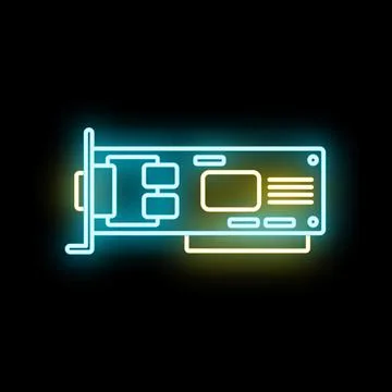 Glowing neon graphics card icon representing technology Stock Illustration