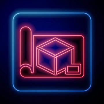 Glowing neon Graphing paper for engineering icon isolated on black background Stock Illustration
