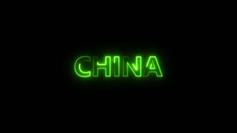Glowing Neon Green C H I N A Text on Black Background Abstract Digital Anim.. Stock Footage 340444376