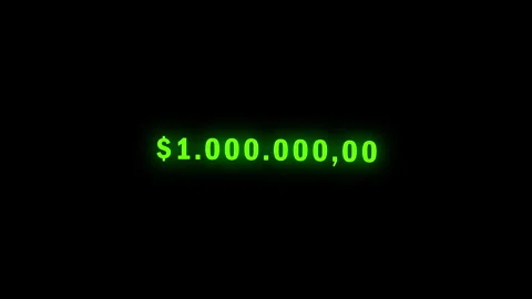 Glowing neon green digital one million dollar counter on black Vídeos de archivo 340336553