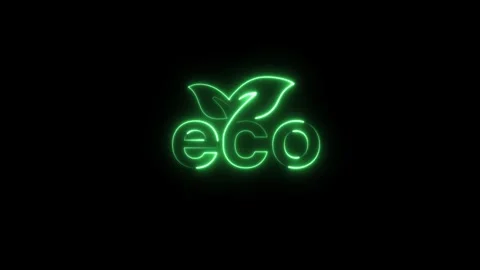 Glowing neon green eco text animation isolated on black background Stock Footage 334130869