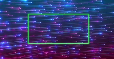 Glowing neon green frame hovering center over dark gradient, moving Ilustração Stock