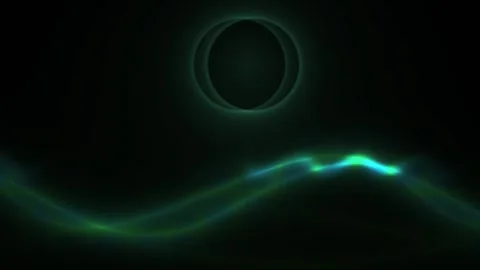Glowing neon green light waves and circle on black background. Stock Footage 337468101