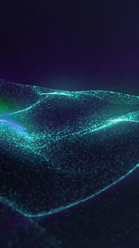 Glowing Neon Green Particles Mesh Wave Vertical Motion Stock Footage 340005171