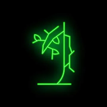Glowing neon green tree trunk losing branch icon graphic on black background Stock Illustration