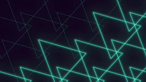 Glowing neon green triangles on black and blue background Stock Footage 315165237