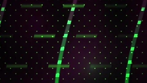 Glowing neon grid lines on dark background with tiny dots. 库存影片 336699204