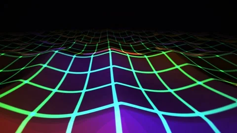 Glowing neon grid lines on surface. Vidéo 335111116