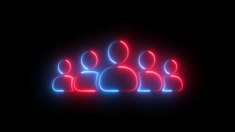 Glowing neon group of five people icon animation isolated on black background Stock Footage 328030207