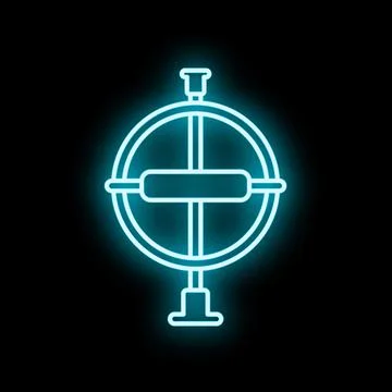 Glowing neon gyroscope device icon for science Stock Illustration