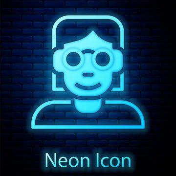 Glowing neon Hacker or coder icon isolated on brick wall background. Programmer 스톡 일러스트