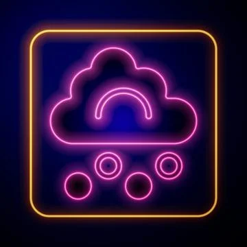 Glowing neon Hail cloud icon isolated on black background. Vector Stock Illustration