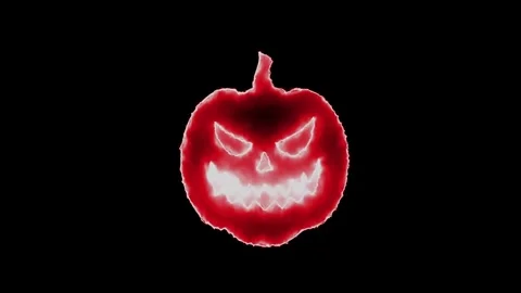 Glowing Neon Halloween Pumpkin Ghost Face Animation on Black Background in 4K Stock Footage 340529281