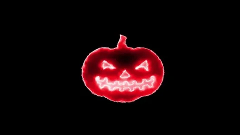 Glowing Neon Halloween Pumpkin Ghost Face Animation on Black Background in 4K Stock Footage 340529282