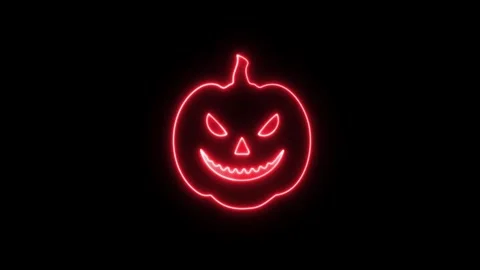 Glowing Neon Halloween Pumpkin Ghost Face Animation on Black Background in 4K Stock Footage 340529283