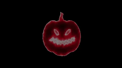 Glowing Neon Halloween Pumpkin Ghost Face Animation on Black Background in 4K Stock Footage 340529284