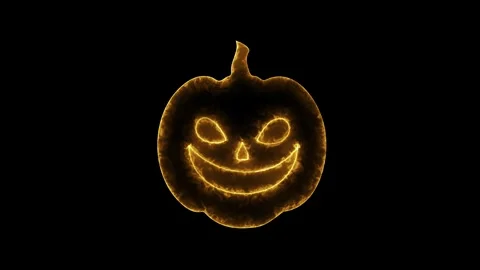 Glowing Neon Halloween Pumpkin Ghost Face Animation on Black Background in 4K Stock Footage 340529290