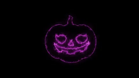 Glowing Neon Halloween Pumpkin Ghost Face Animation on Black Background in 4K Stock Footage 340529292