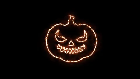 Glowing Neon Halloween Pumpkin Ghost Face Animation on Black Background in 4K Stock Footage 340529293