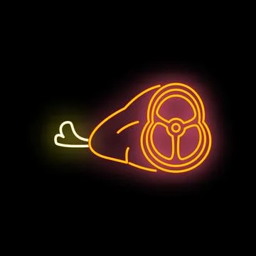 Glowing neon ham or pork leg sign Stock Illustration