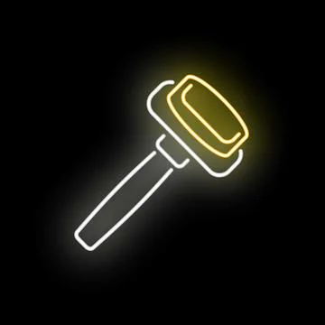 Glowing neon hammer outline representing construction and repair Stock Illustration